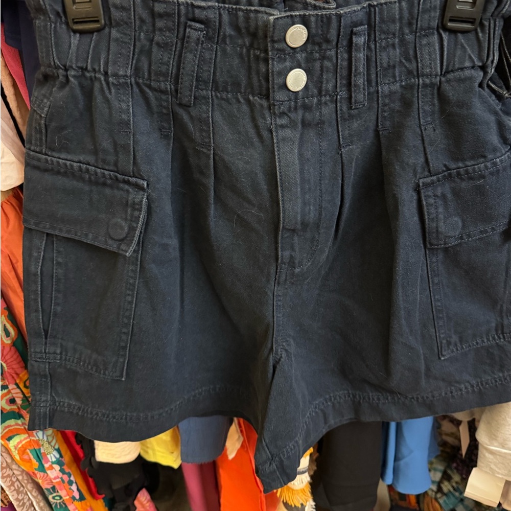 Blank NYC Blue Cargo Shorts with Paper Bag Waist